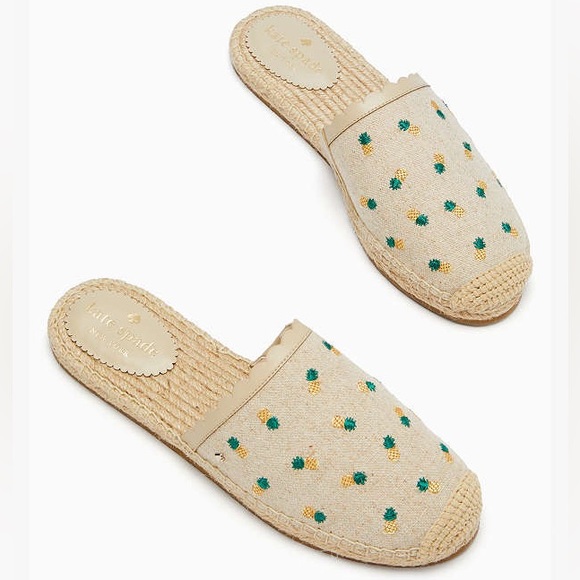 ♠️kate spade Rosie Pineapple Embroidered Canvas Flat Mules Slide NIB - Picture 8 of 8